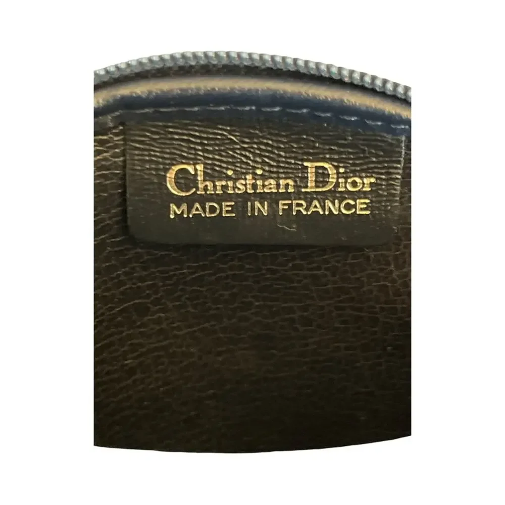 Christian Dior Navy Pebbled Leather Coin Purse Vintage Made in France